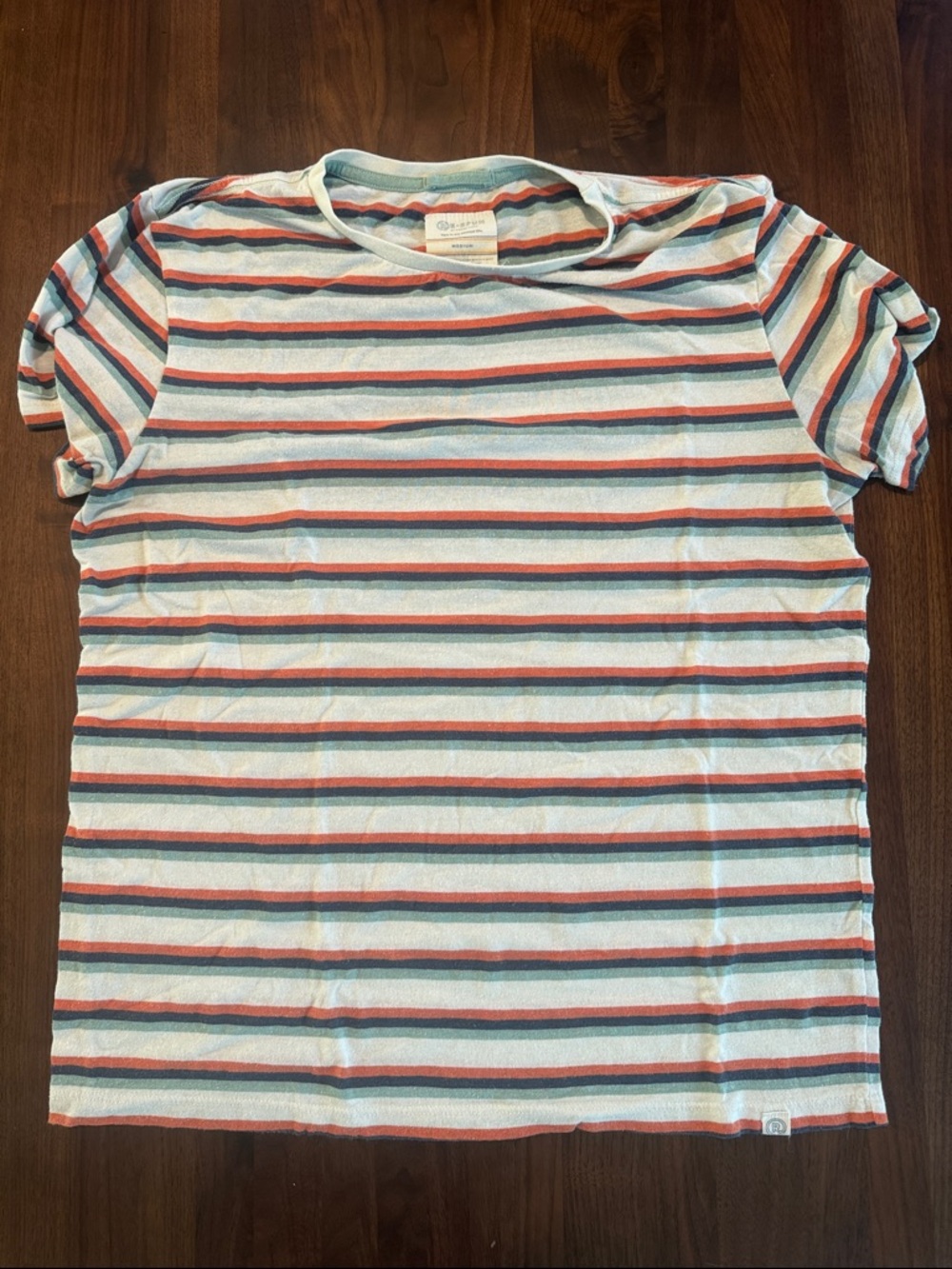 Striped Short Sleeve Tee in Light Blue, Red & Navy